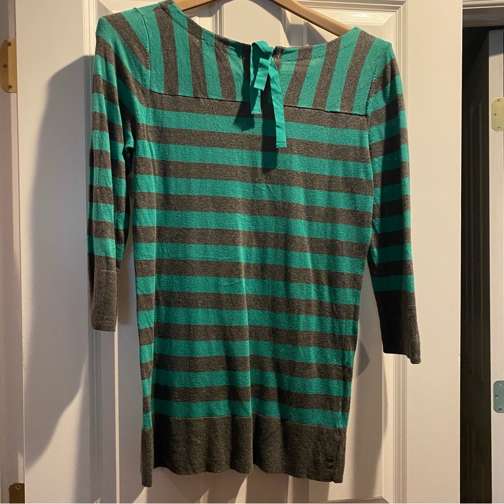 LOFT Charcoal and Turquoise Knit Tunic Sweater Top Sz M